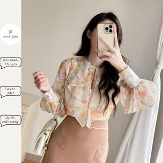 Áo sơ mi kiểu công sở HINSTORE áo sơ mi tơ cổ bèo hoa tay bồng dài tay tiểu thư may 2 lớp 020