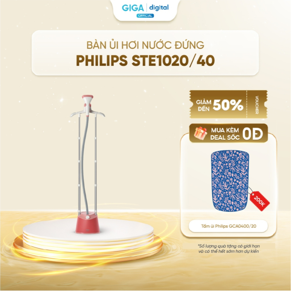 Bàn ủi hơi nước đứng Philips STE1020/40 1800W - Hơi phun 36g/phút - Mặt ủi lớn hơn 40%