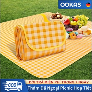 OOKAS Thảm Dã Ngoại Picnic Hoạ Tiết, Cắm trại đi chơi biển đi phượt chống nước, gấp gọn sọc kẻ