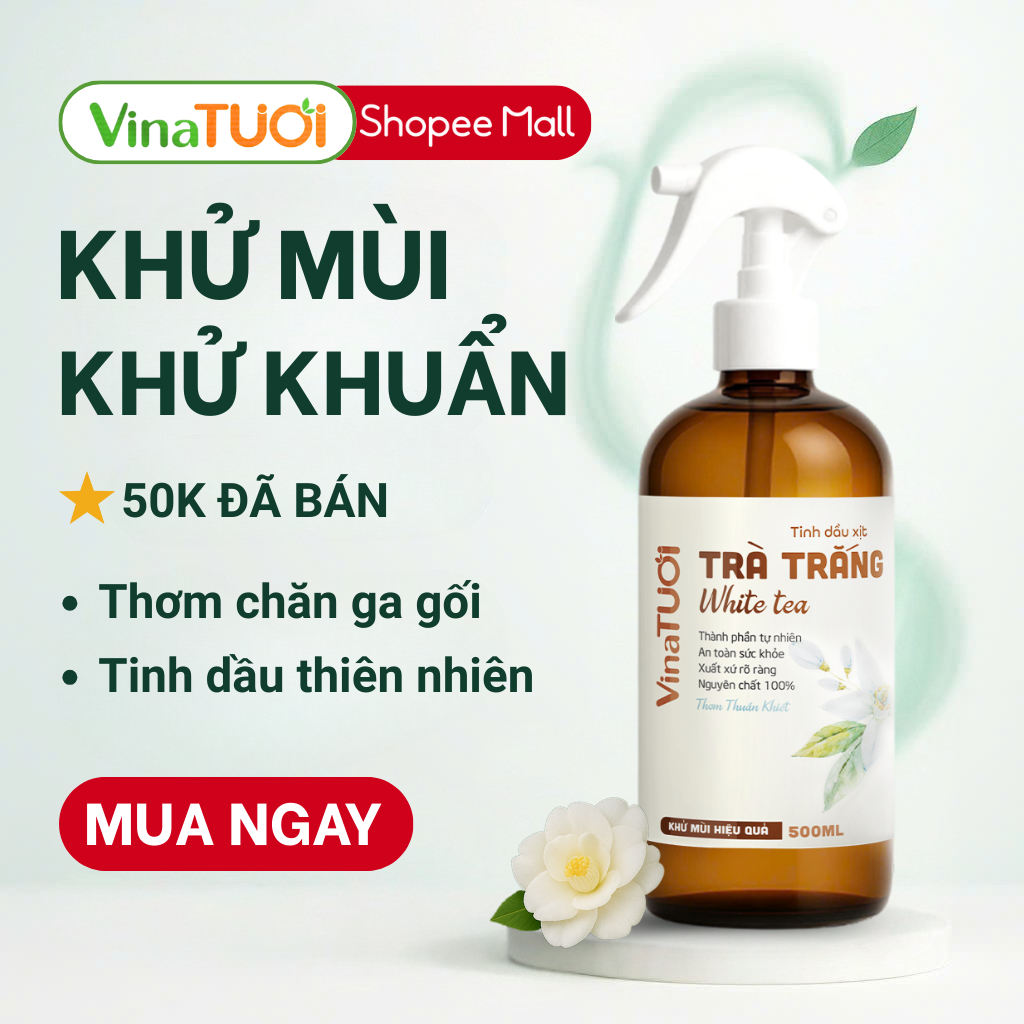 Chai Xịt Thơm Chăn Ga Gối Niệm Khử Mùi Khử Khuẩn Ẩm Mốc Vina Tươi 500ml Tinh Dầu Bạc Hà, Vỏ Quế