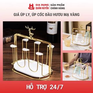  GIÁ ÚP LY ÚP CỐC ĐẦU HƯƠU MẠ VÀNG TẶNG KÈM KHAY HỨNG NƯỚC | ÚP LY DECOR PHONG CÁCH BẮC ÂU CAO CẤP 