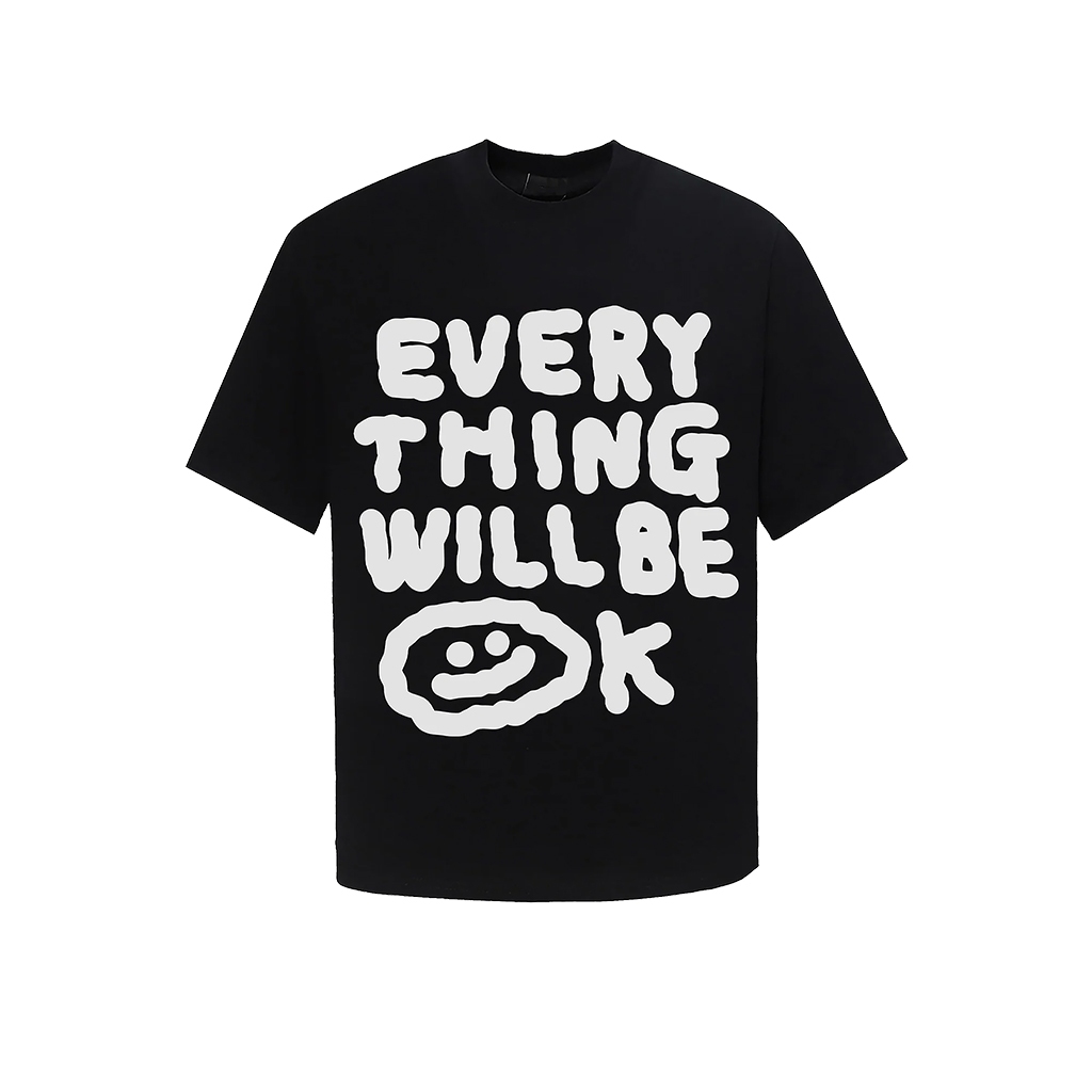 Áo thun unisex nam nữ in chữ slogan everything will be ok màu đen trắng phong cách retro vitage y2k