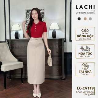   TẶNG KHĂN LỤA  Chân váy dài công sở LACHI dáng suông chữ A cạp cao xẻ tà sau giấu bụng tôn eo có bigsize LC-CV119 