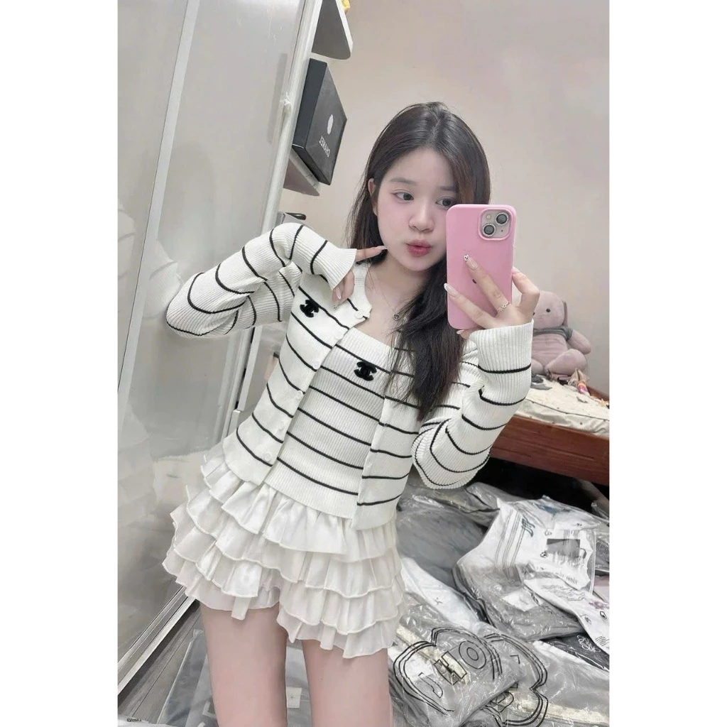 Set Áo Len 2 Chiếc Kẻ Sọc ,Áo Croptop Ba Lỗ, Áo Khoác Cardigan Dài Tay Nữ Siêu Sang Chảnh th05 | BigBuy360 - bigbuy360.vn