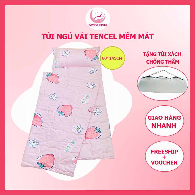 Túi ngủ Katina House cho trẻ mầm non, tiểu học, vải tencel cao cấp mềm mại, siêu mát