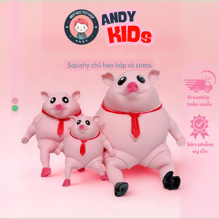 Đồ chơi nắn bóp tay đàn hồi hình heo hồng hường đeo cà vạt silicon ANDY KIDS lợn hồng xả stress