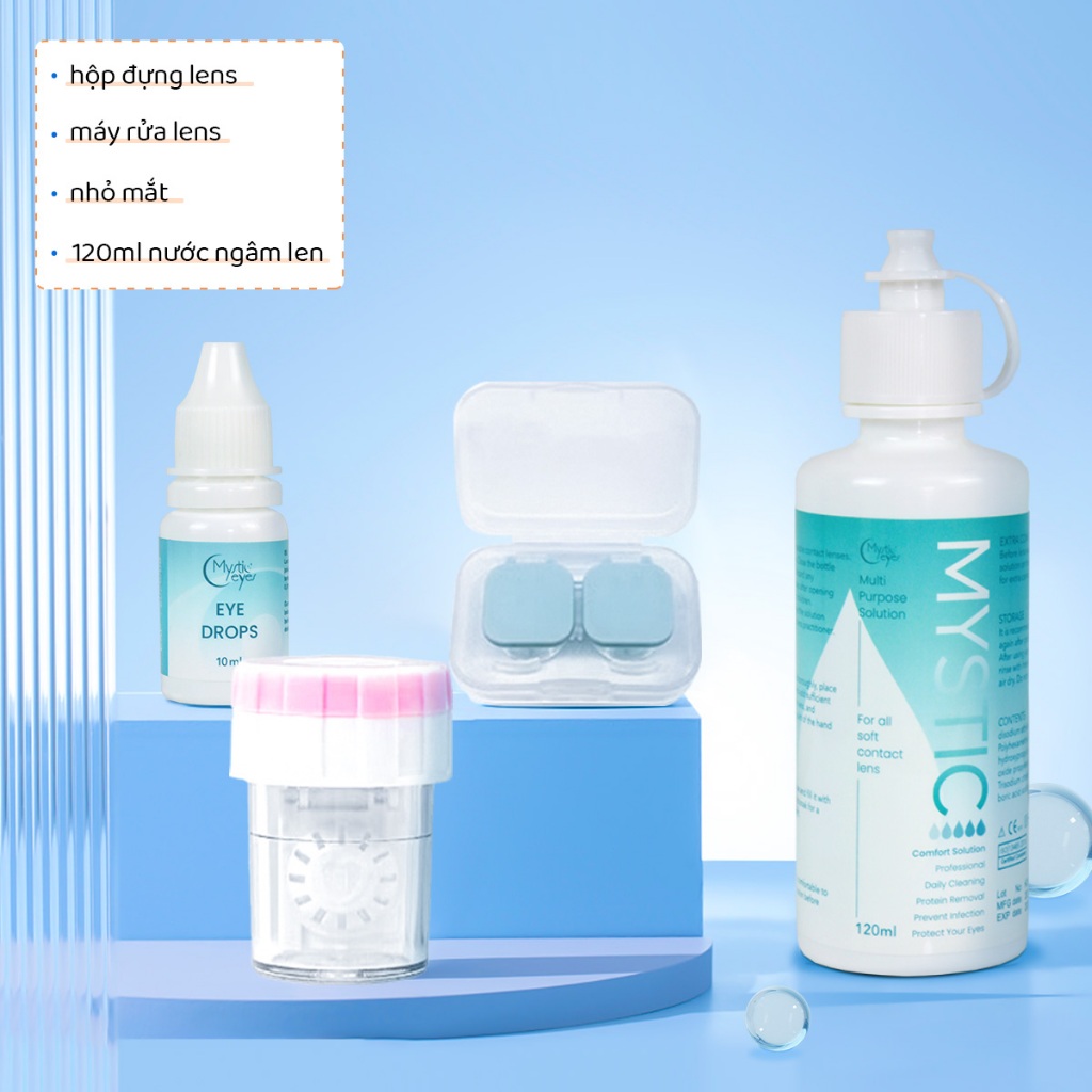 120ml nước ngâm len nước ngâm kính áp tròng+10ml thuốc nhỏ mắt dung dịch nhỏ mắt+máy rửa lens+hộp đựng lens