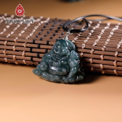 Mặt dây chuyền phật Di Lặc cẩm thạch lam ngọc 34x39mm - Ngọc Quý