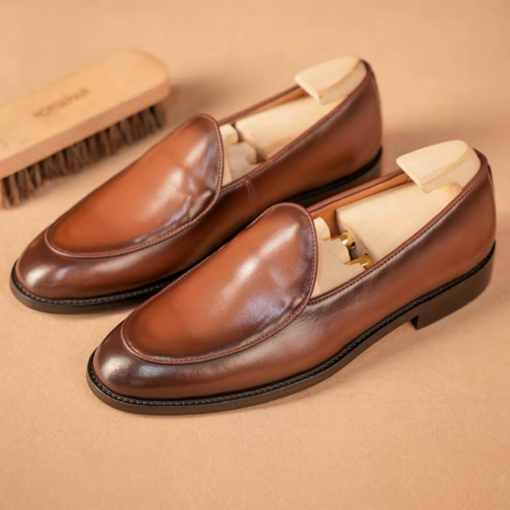 Giày da nam Belgian Loafer màu nâu bò