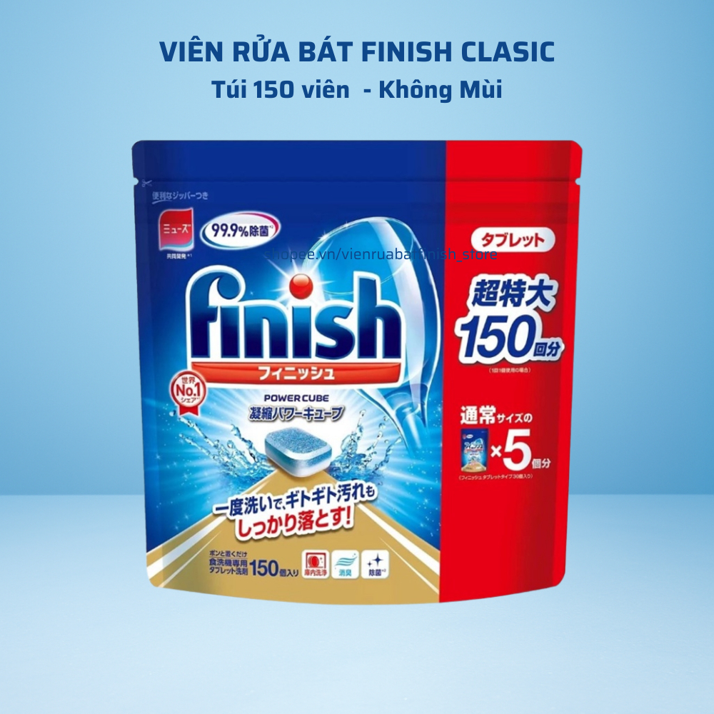 Túi 150 viên rửa bát finish châu âu xuất nhật bản viên nhỏ dùng cho máy rửa chén bát