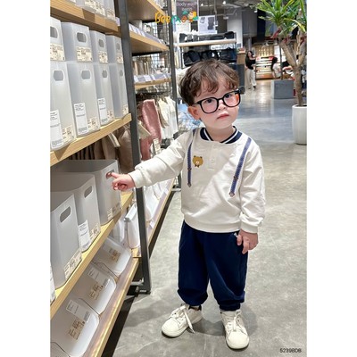 Set bộ dài tay Beemo in hình đai gấu dễ thương vải da cá co giãn cho bé trai từ 9-24kg 5239BDB