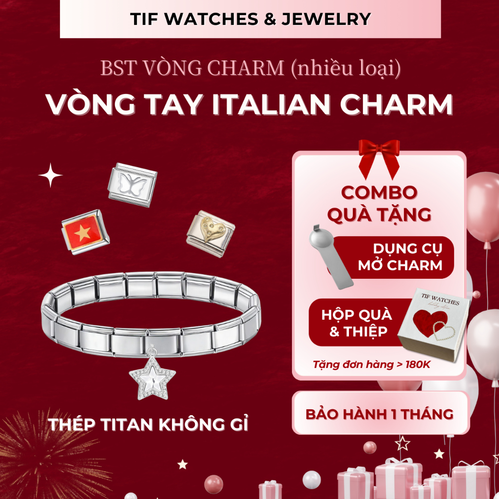 Vòng tay đôi nam nữ ITALIAN CHARM Tif Watches DIY Quyến Rũ Ý Fit 9mm Thép Không Gỉ Phong Cách