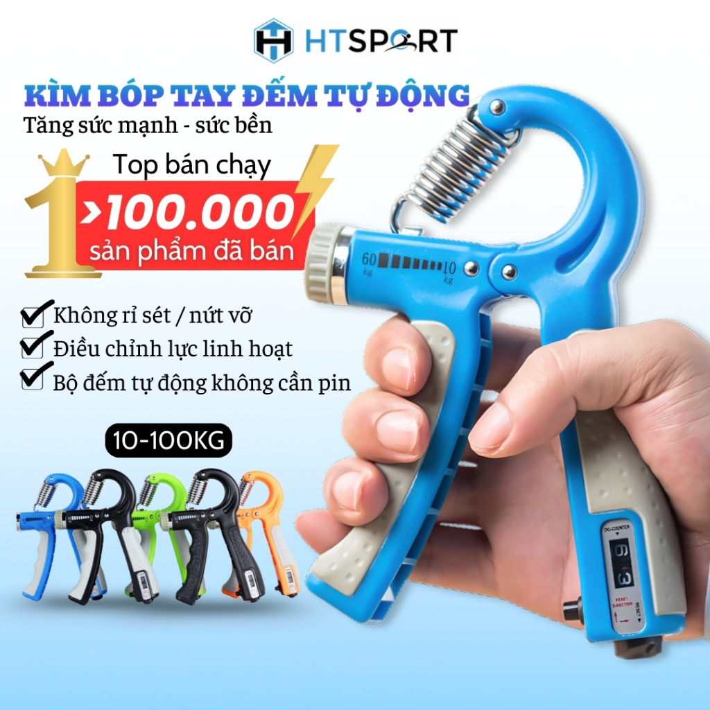 Kìm Bóp Tay Tập Cơ Tay, Dụng Cụ Tập Gym Tại Nhà Điều Chỉnh Lực Có Đếm 10kg - 60kg 100kg Luyện Cổ Tay