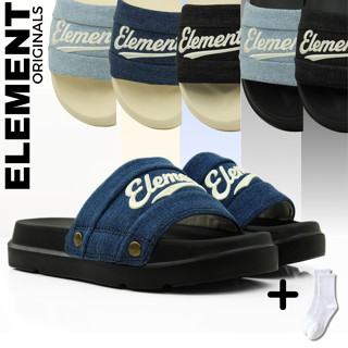 [TẶNG VỚ] E18 - Dép ELements Iconic Denim Unisex chữ thêu - (Slipper) Dép Elements vải jean đế bằng nam nữ - Element