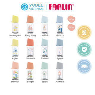  Farlin Bình sữa thủy tinh cao cấp chịu nhiệt tốt cổ rộng dễ vệ sinh núm ti silicone siêu mềm chống đầy hơi cho bé 