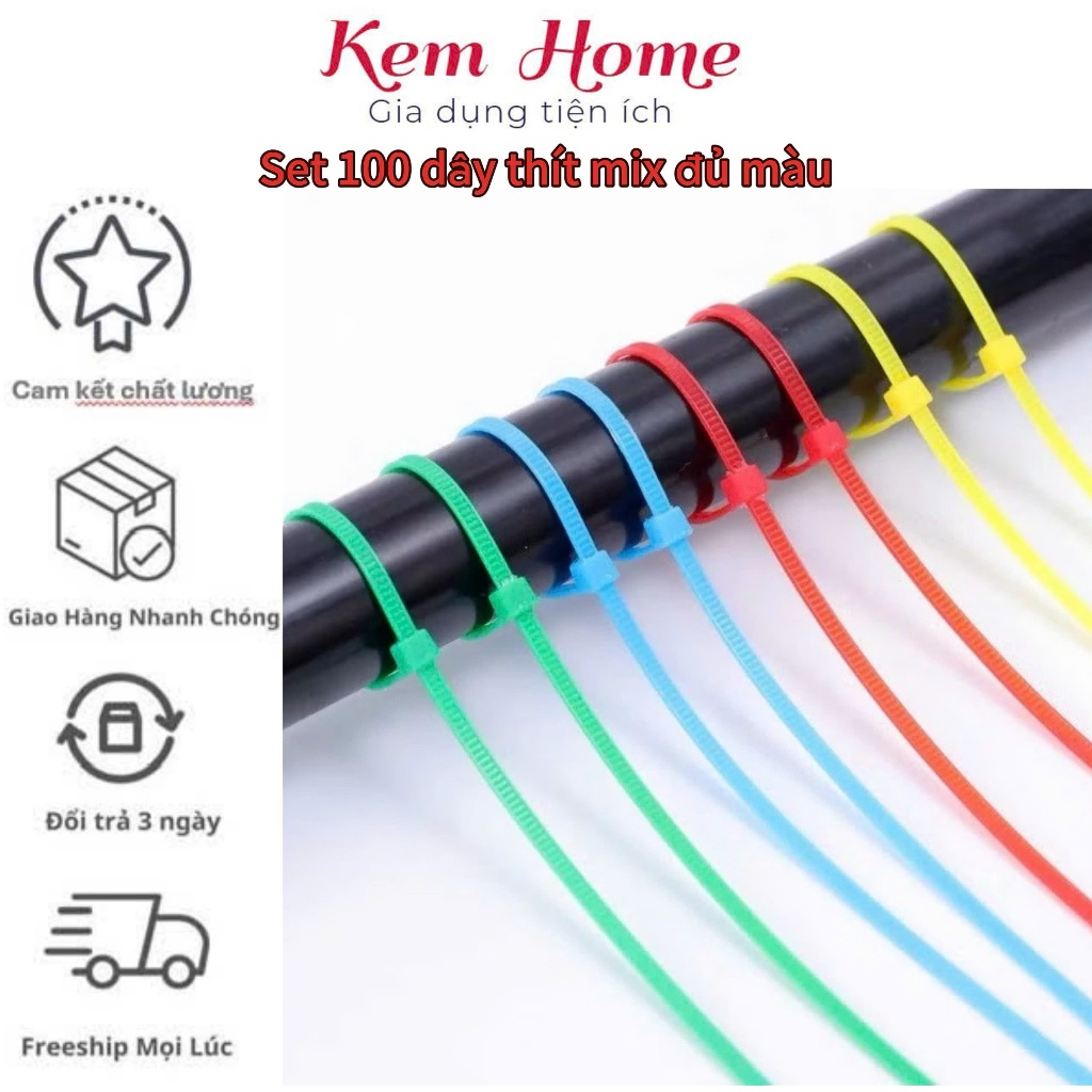 Dây Thít Nhựa Màu 100 Sợi – Dây Rút Nhựa Buộc Cáp Siêu Chắc, Đa Năng Buộc Dây, Gói Hàng, Trang Trí
