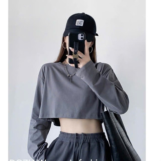 ÁO THUN CROPTOP TAY DÀI TRƠN FORM RỘNG CHẤT COTTON DỄ PHỐI ĐỒ