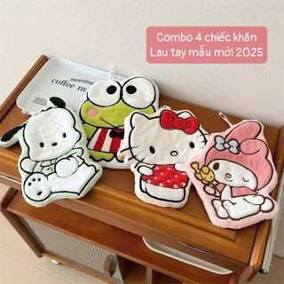 🌸FREESHIP🌸Set 4 chiếc khăn lau tay hoạ tiết hoạt hình có dây treo tiện lợi