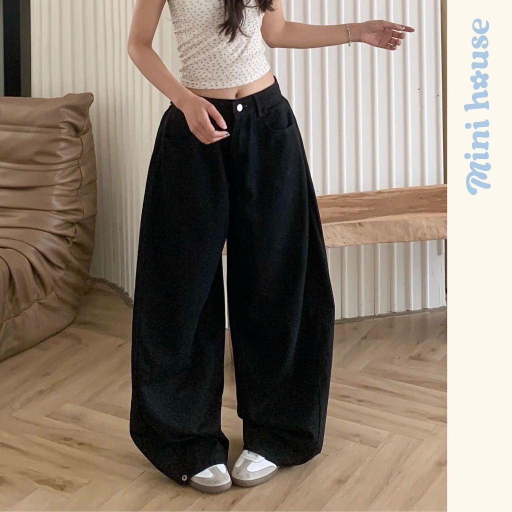 𝐌𝐢𝐧𝐢 𝐇𝐨𝐮𝐬𝐞 - Quần kaki ống rộng cạp cao UNISEX phối line nhúm 3 màu TRẮNG/KEM/ĐEN cá tính năng động MINI005 | BigBuy360 - bigbuy360.vn