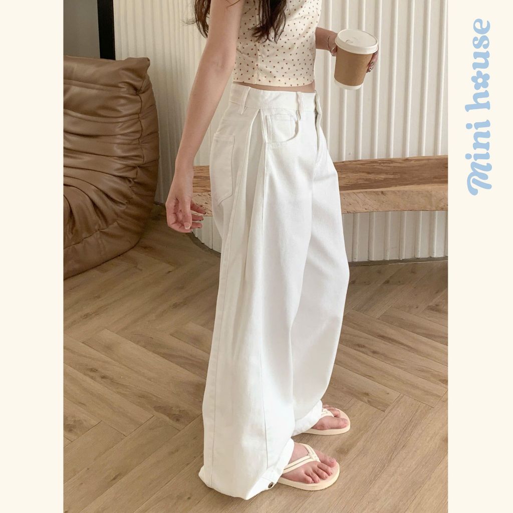 𝐌𝐢𝐧𝐢 𝐇𝐨𝐮𝐬𝐞 - Quần kaki ống rộng cạp cao UNISEX phối line nhúm 3 màu TRẮNG/KEM/ĐEN cá tính năng động MINI005 | BigBuy360 - bigbuy360.vn