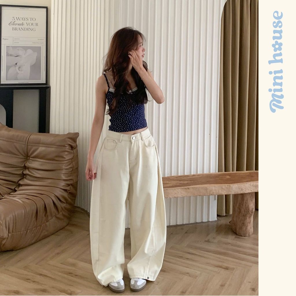 𝐌𝐢𝐧𝐢 𝐇𝐨𝐮𝐬𝐞 - Quần kaki ống rộng cạp cao UNISEX phối line nhúm 3 màu TRẮNG/KEM/ĐEN cá tính năng động MINI005 | BigBuy360 - bigbuy360.vn