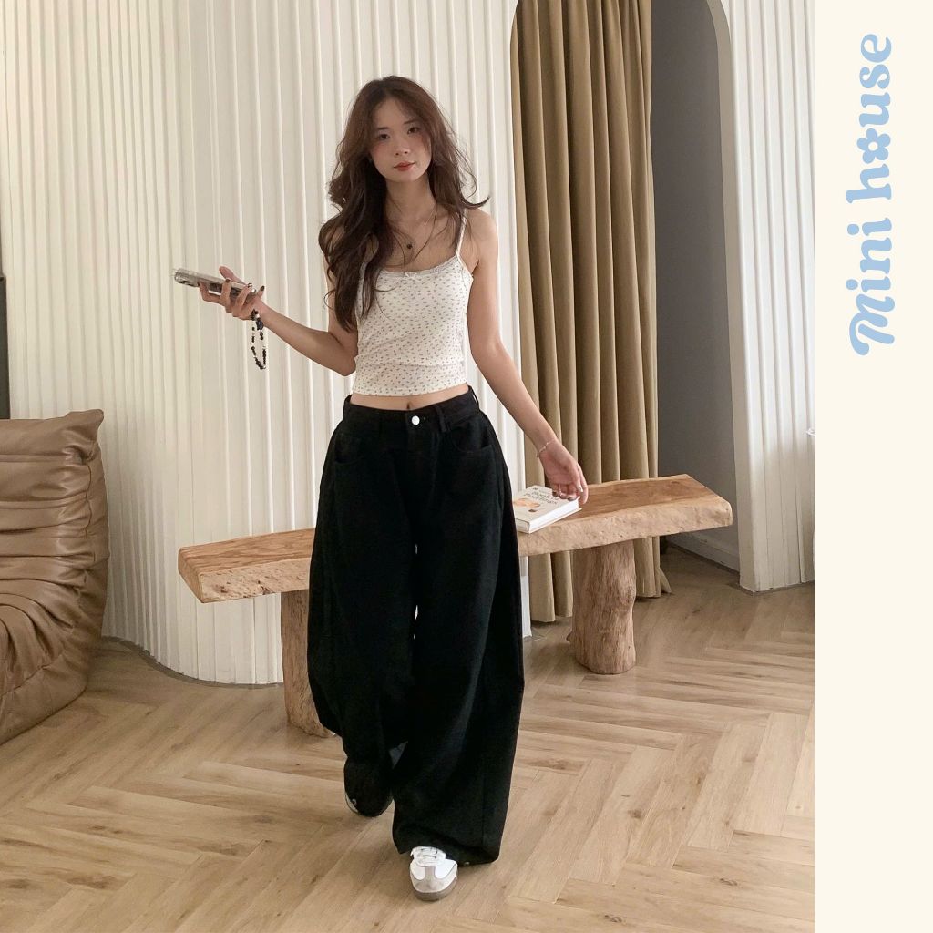𝐌𝐢𝐧𝐢 𝐇𝐨𝐮𝐬𝐞 - Quần kaki ống rộng cạp cao UNISEX phối line nhúm 3 màu TRẮNG/KEM/ĐEN cá tính năng động MINI005