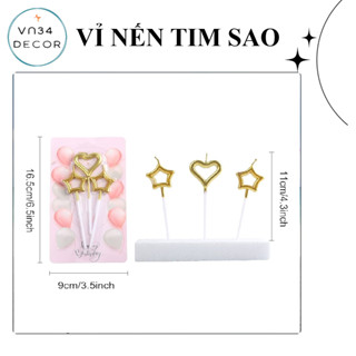  VỈ NẾN TRÁI TIM Sao trang trí bánh kem nến sinh nhật trang trí bánh sinh nhật 
