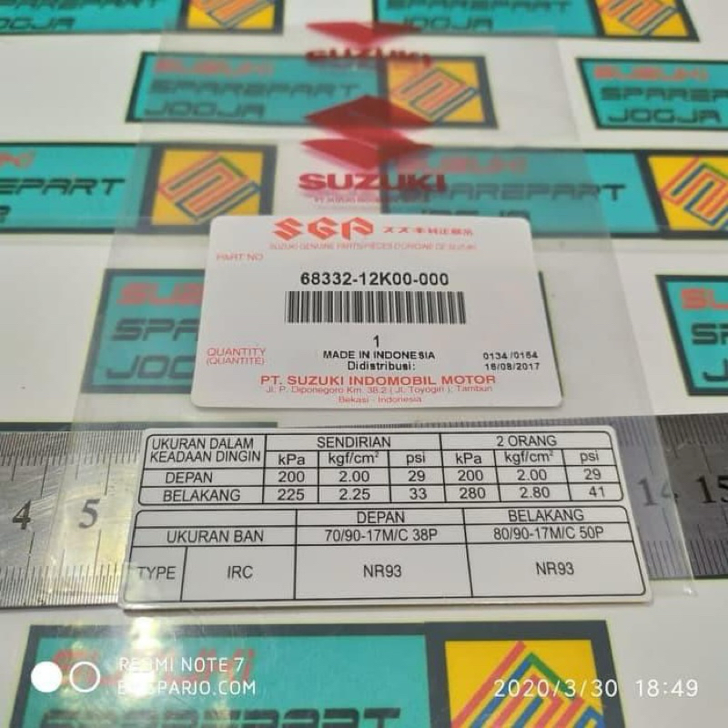 Tem thông số – Satria Fi, Raider Fi