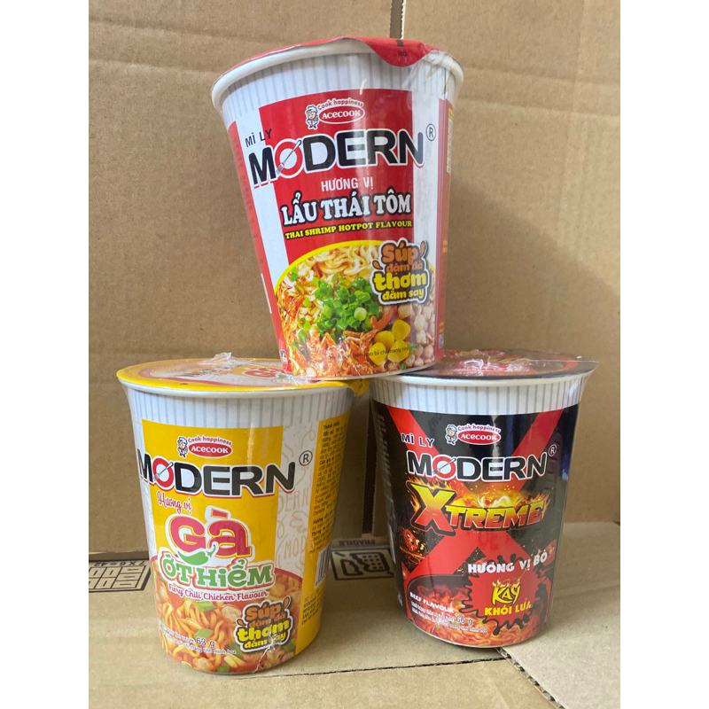 Combo 2 Ly Mì Lẩu Thái Tôm Modern Hương Vị Bò Kay/Gà Ớt Hiểm 66g