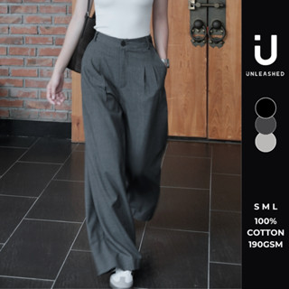 Quần dài nữ UNLEASHEDVN ống suông rộng cạp cao có nút chỉnh cạp vải cotton mềm mại Kim Trousers