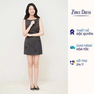  Váy Xám Liền Không Tay Cổ Thuyển Đính Hoa Nổi Jane Dress 