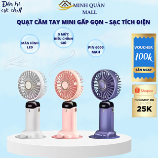 Quạt Cầm Tay Mini Gấp Gọn – Sạc Tích Điện, Pin 6000mAh, 5 Cấp Độ Gió, Màn Hình LED Hiển Thị Pin