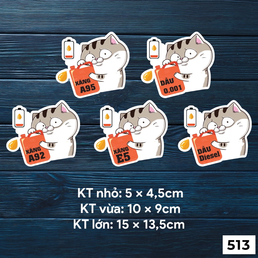 Tem decal dán ĐỔ XĂNG A95 A92, DẦU, XĂNG E5, dán xe ô tô, xe máy, chất liệu chống nước - MÃ 513