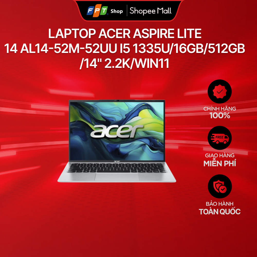 Laptop Acer Aspire Lite 14 AL14-52M-52UU i5 1335U/16GB/512GB/14" 2.2K/Win11