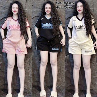  Set bộ đùi thun tăm nữ bigsize thiết kế Viền Cổ Tim in Chữ thể thao năng động chất vải co giãn thoáng mát 40–120kg 2485 