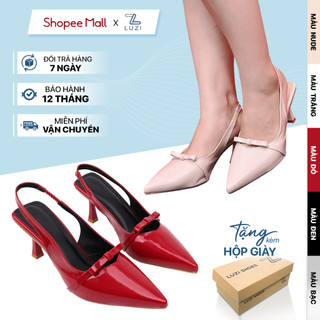  Giày cao gót nữ LUZI bít mũi nhọn phối quai nơ da bóng Sục nữ nhiều màu hở gót cao 7p M188 