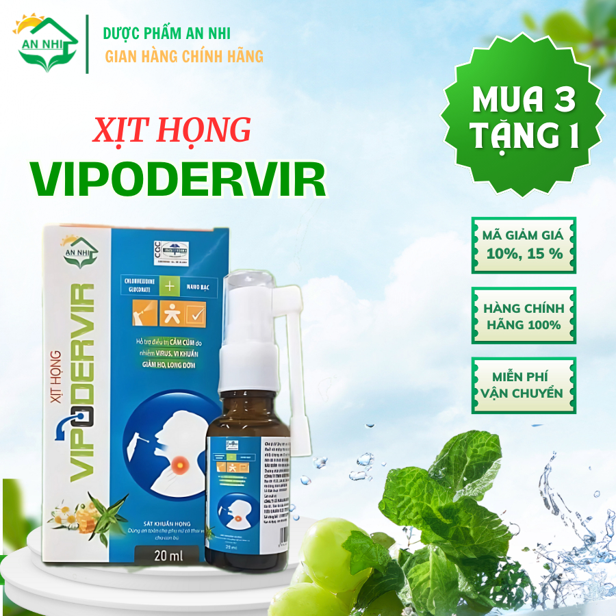 Xịt họng VIPODERVIR 20ml - Giảm ho, đau rát họng, ngứa họng