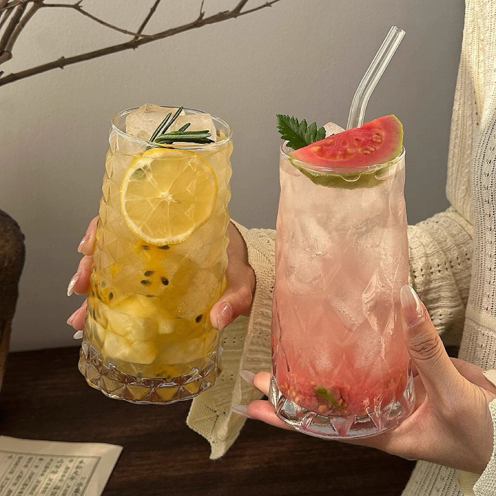  Ly thuỷ tinh hoạ tiết kim cương ly nước ép trà hoa quả dung tích lớn 500ml thuỷ tinh siêu nhẹ 