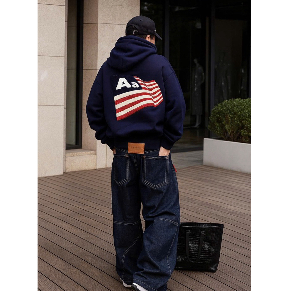 Áo Hoodie Zip Aa SUKA Form Boxy Chất Nỉ Chân Cua Thêu Cờ Mỹ Xù Đẹp Kèm Quần Nỉ Thêu