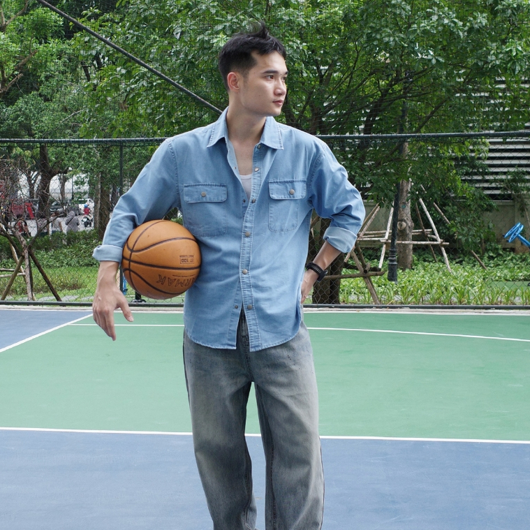 Áo Sơ Mi Nam Cúc Bấm DENIMST S003, Chất Liệu Denim