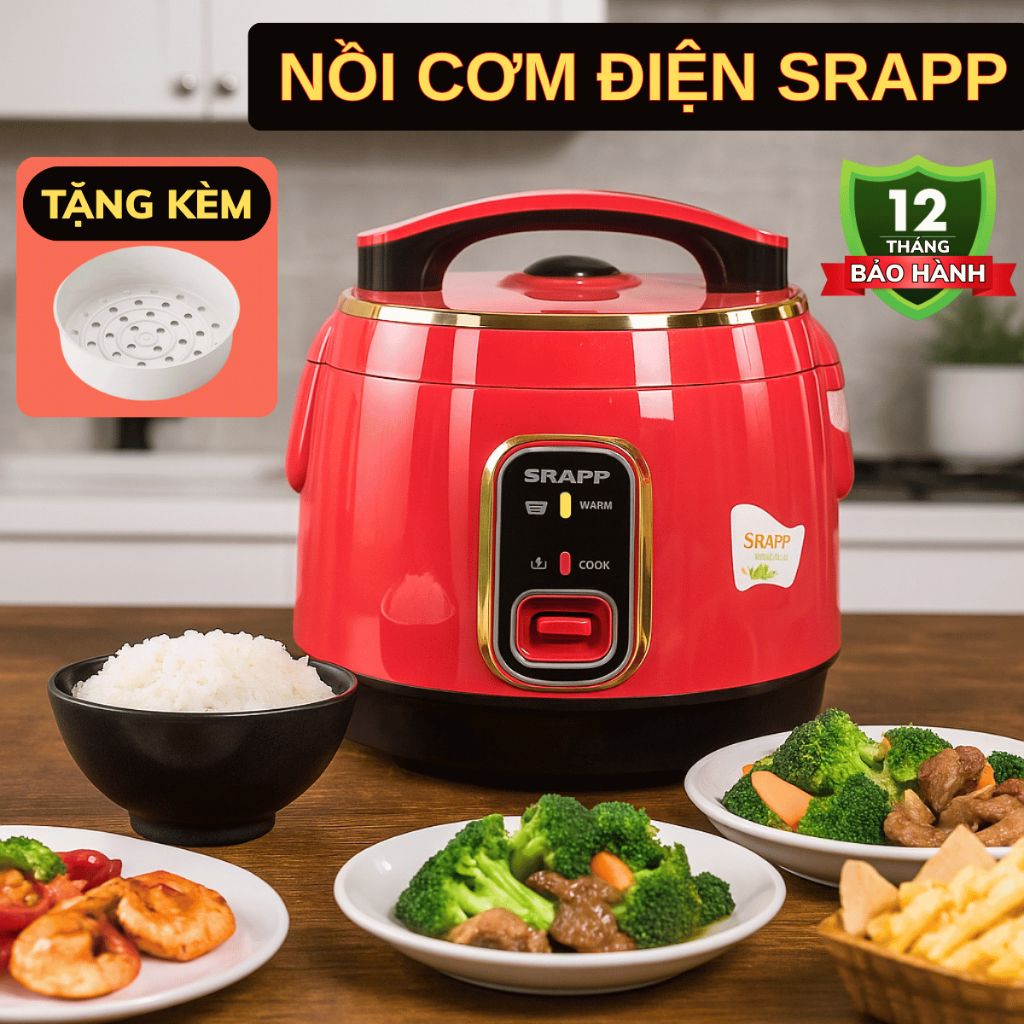 Nồi cơm điện SRAPP dung tích 1.2L-1.8L, nồi cơm thế hệ mới thiết kế sang trọng, chống dính cực tốt