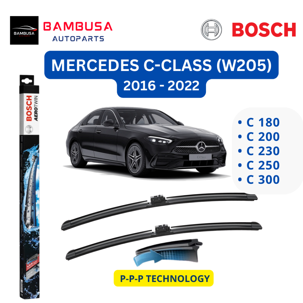 Bộ gạt mưa xe Mercedes C-Class (W205) BOSCH AEROTWIN set A843S cao cấp đời 2016 - 2022