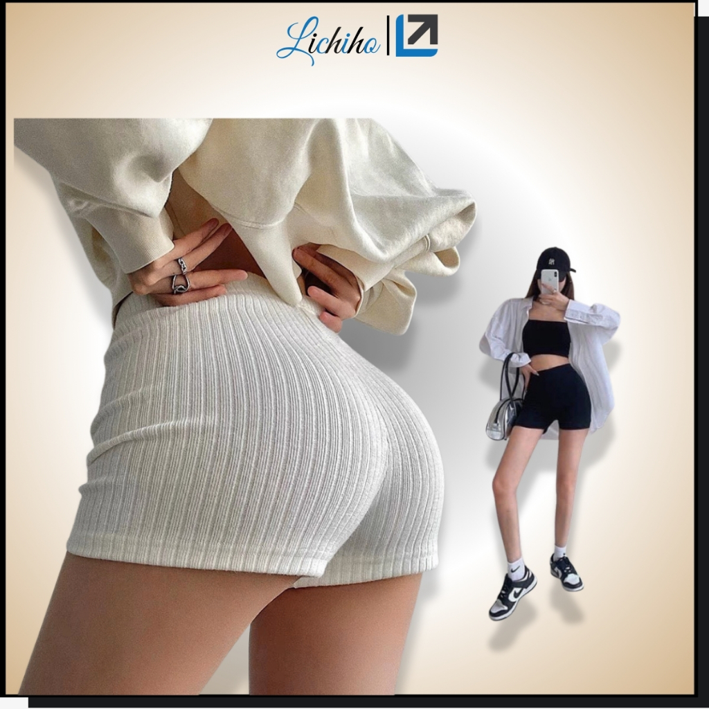  Quần Short Biker Lưng Cao Quần Đùi Nữ Nâng Mông Ôm Body Sport Chất Thun Gân Lichiho 