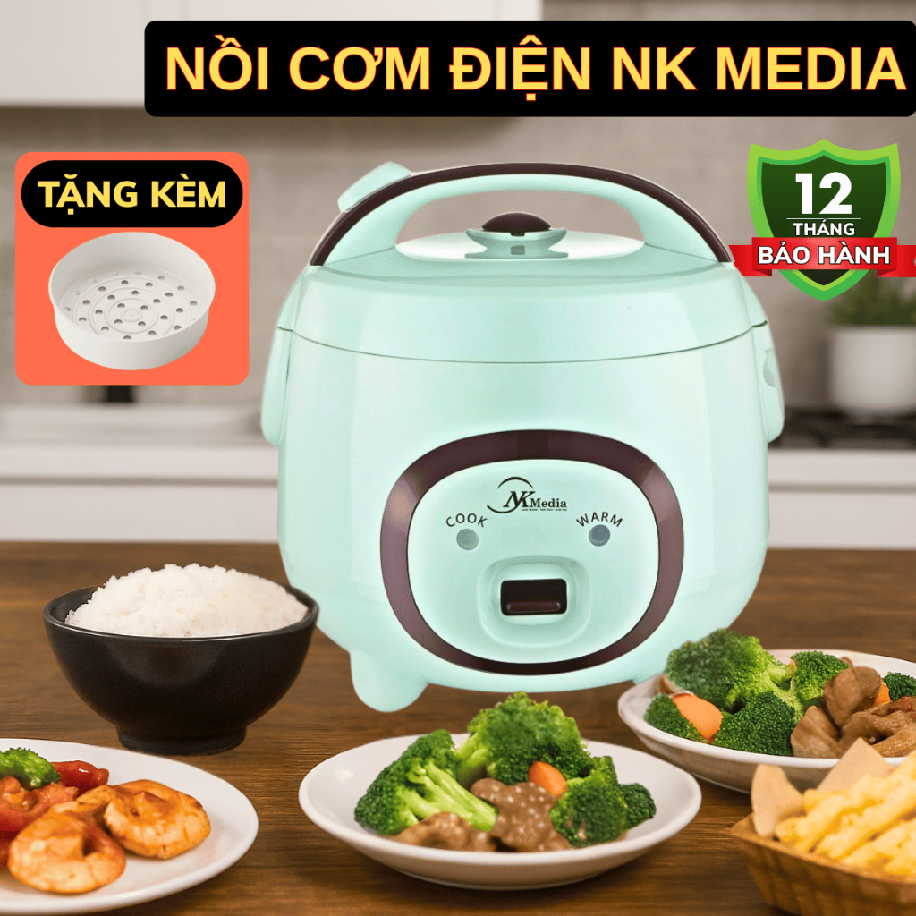 Nồi cơm điện Nk Media chính hãng, nồi nấu cơm nhanh lòng nồi chống dính 3 lớp giữ nhiệt cực lâu
