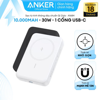 Sạc dự phòng Anker từ tính không dây chuẩn Qi Zolo 10.000mAh 7.5W/30W - 1 cổng USB-C- A1684