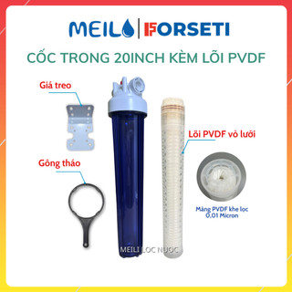 Bộ Lọc Nước Đầu Nguồn 20 inch Kèm Lõi PVDF Siêu Lọc Đầy Đủ Phụ Kiện Kèm Gông Tháo, Giá Treo