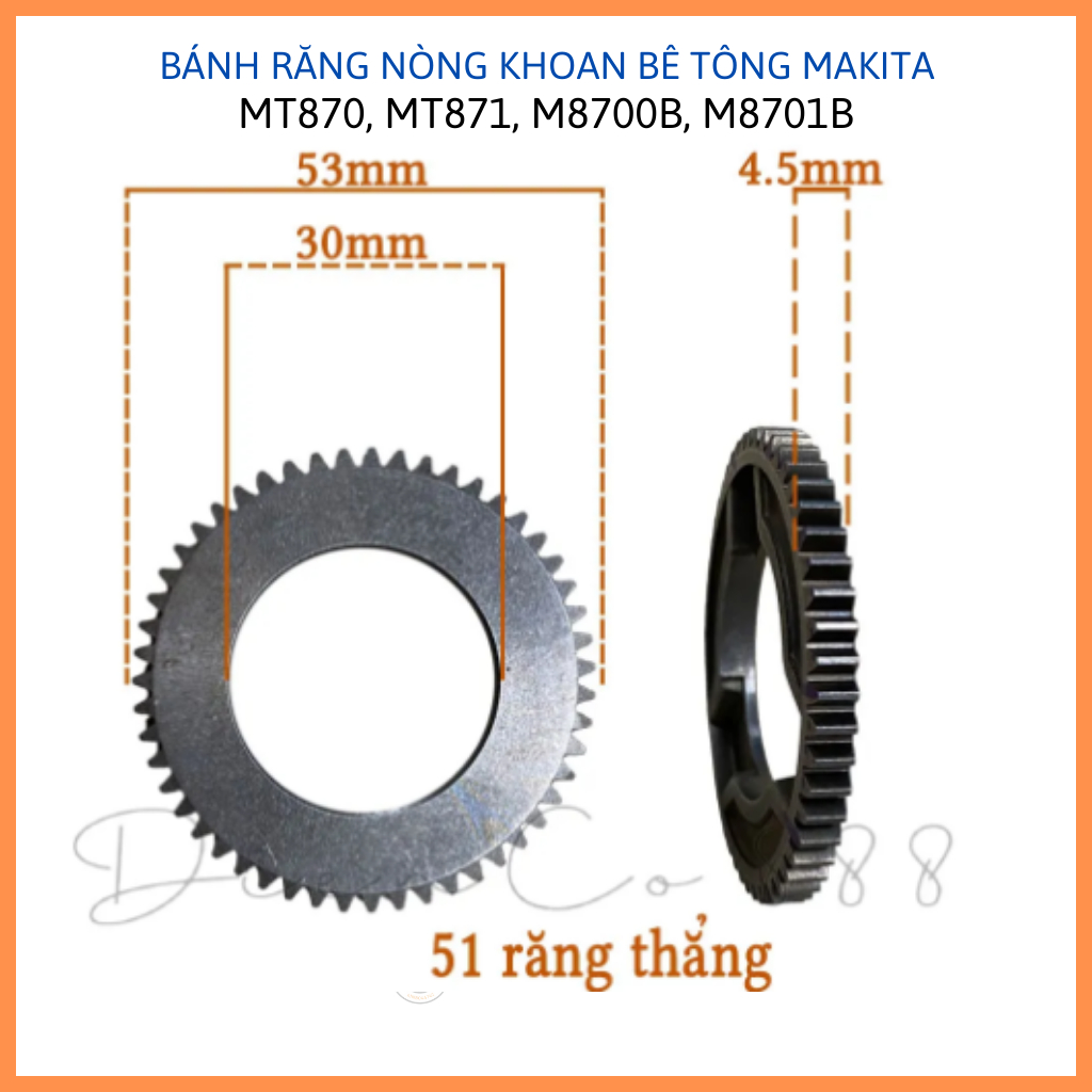 Nhông - Bánh răng nòng máy khoan Makita MT870, MT871, M8700B, M8701B (Spur Gear 51, 227268-5)