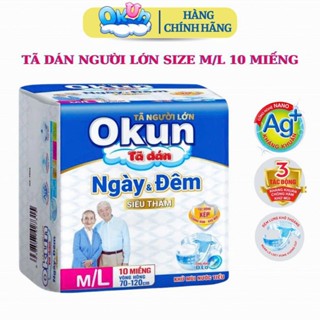 (Hàng chính hãng) Tã Dán Người Lớn OKUN Ngày Và Đêm Size M/L 10 Miếng Bỉm Dán Người Già Thấm Hút Tốt