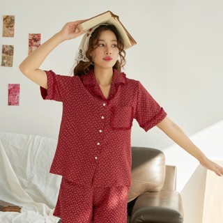 VIBES Pijama ngắn muslin họa tiết xinh xắn Lumea x Mimi Py Set phối ren