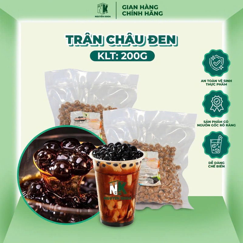 Trân châu đen gói 200g dẻo, dai, thơm ngon, không cứng khi cho vào đá, để được 12h - Bếp Nguyên Khoa